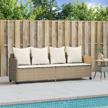 Vidaxl ligbed met kussens poly rattan beige