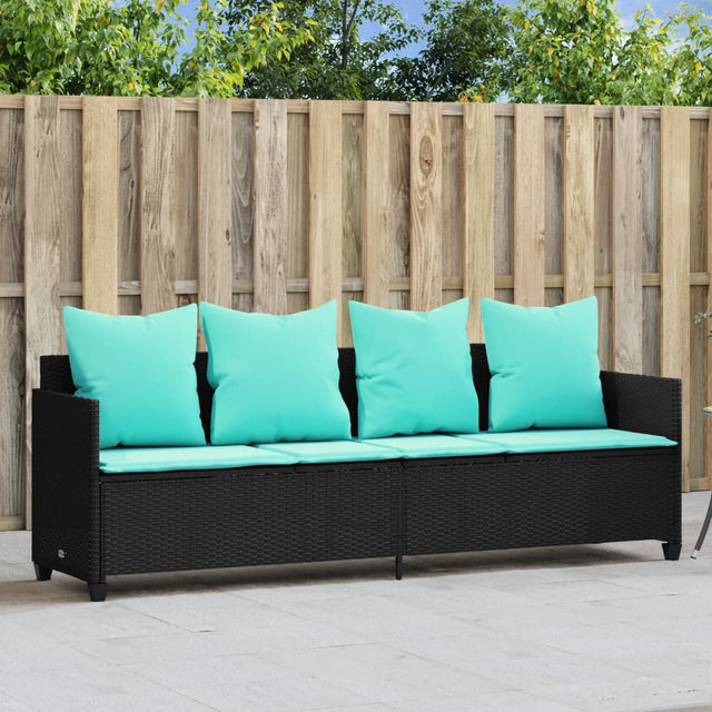 Vidaxl ligbed met kussens poly rattan zwart
