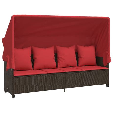 Vidaxl ligbed met luifel en kussens poly rattan bruin