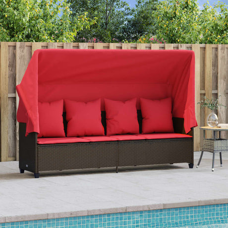 Vidaxl ligbed met luifel en kussens poly rattan bruin
