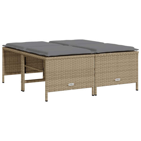 Vidaxl tuinkrukken met kussens 4 st poly rattan beige