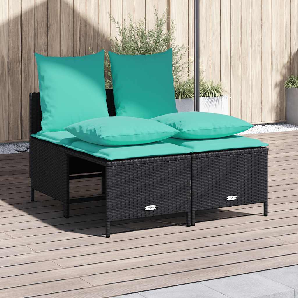 Vidaxl 4-delige tuinbankset met kussens, zwart polyrotan