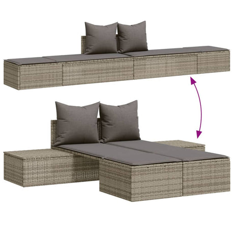 Vidaxl ligbed 2-persoons met kussens poly rattan grijs