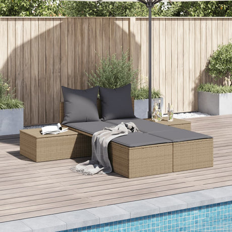 Vidaxl ligbed 2-persoons met kussens poly rattan beige