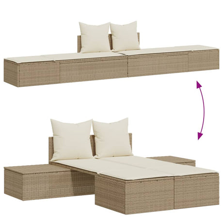 Vidaxl ligbed 2-persoons met kussens poly rattan beige