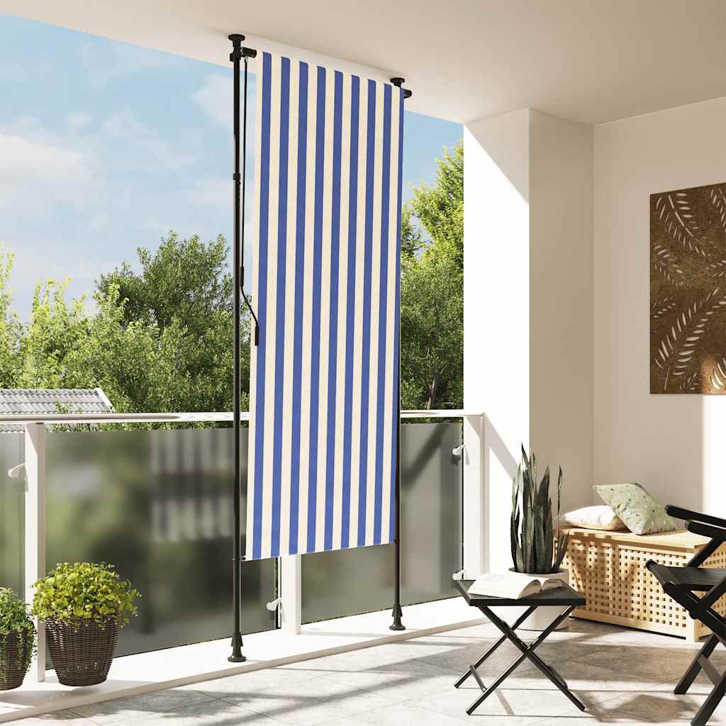 Vidaxxl Außenrollo 100x270 cm Stoff und Stahl blau und weiß