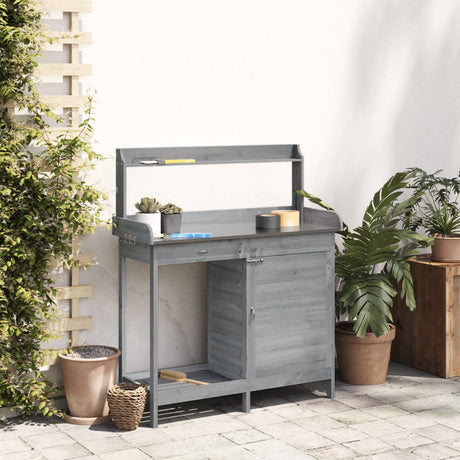Vidaxx Pflanztisch mit Schrank 110,5x45x124,5 cm massives Kiefernholz grau