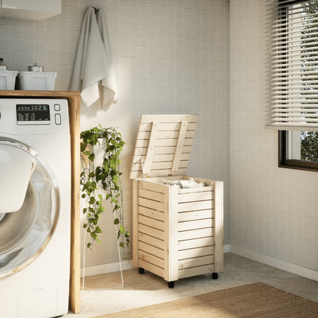 Vidaxx Wäschekorb mit Rollen Rana 45x45x64 cm massives Kiefernholz