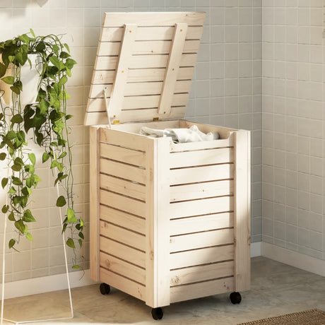 Vidaxx Wäschekorb mit Rollen Rana 45x45x64 cm massives Kiefernholz