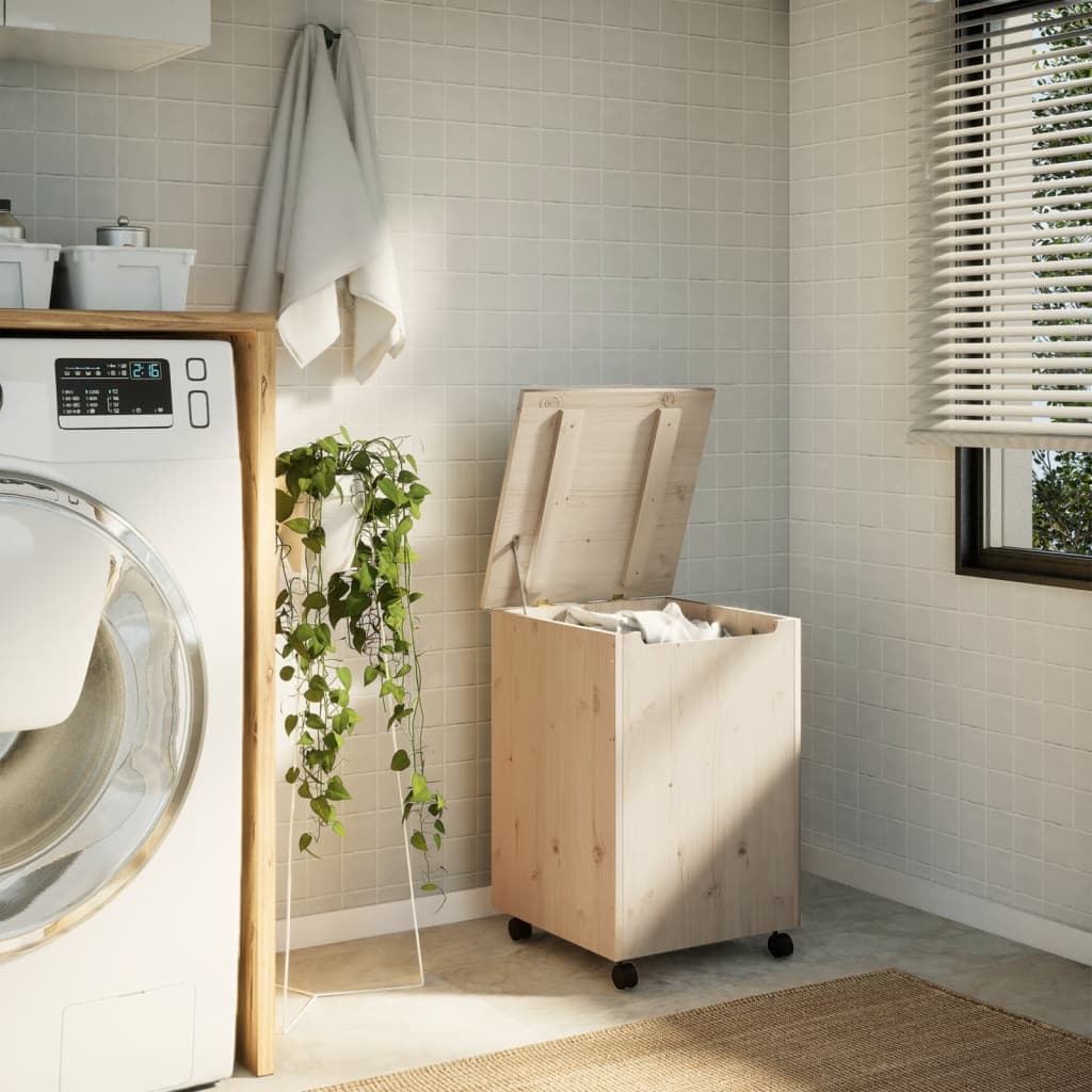 Vidaxx Wäschekorb mit Rollen Rana 45x45x64 cm massives Kiefernholz