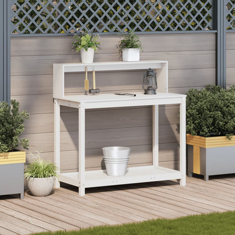 Vidaxx Pflanztisch mit Regalen 108x50x109,5 cm massives Kiefernholz weiß