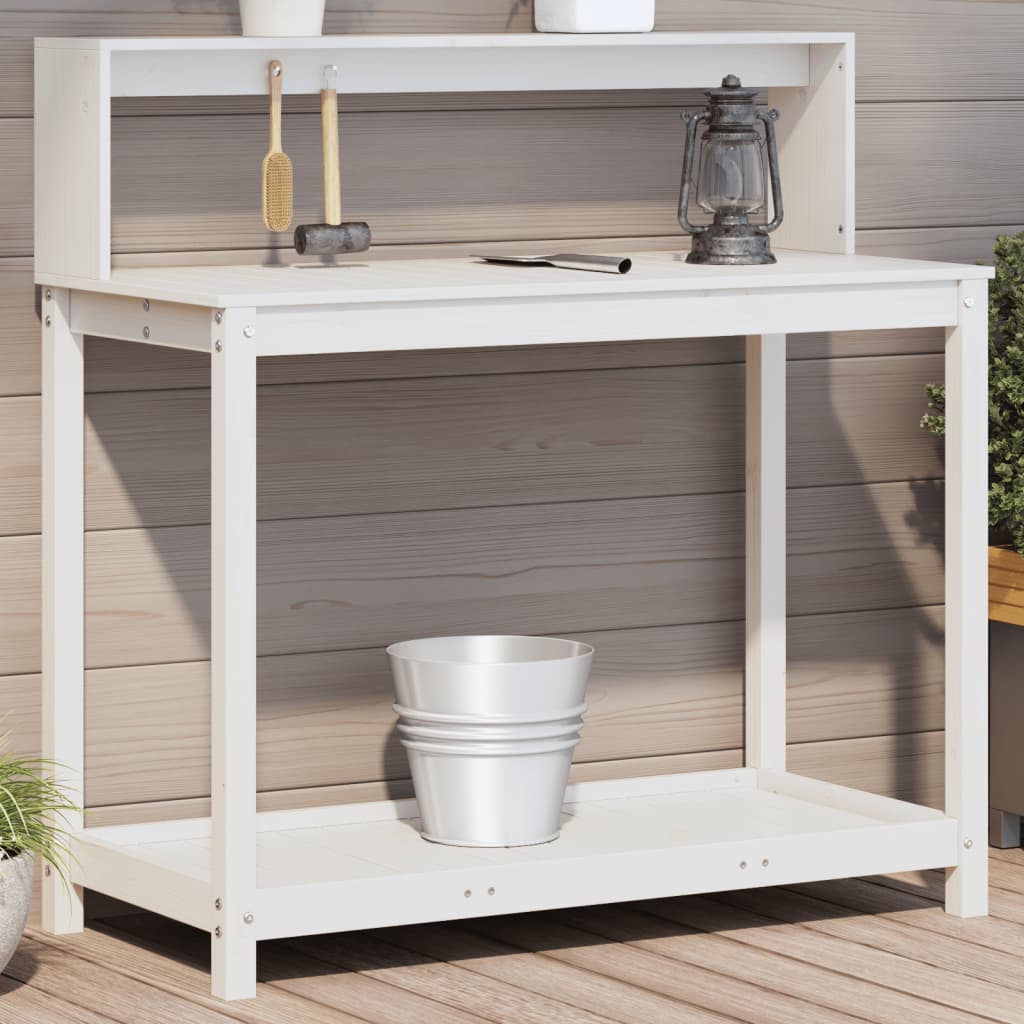 Vidaxx Pflanztisch mit Regalen 108x50x109,5 cm massives Kiefernholz weiß