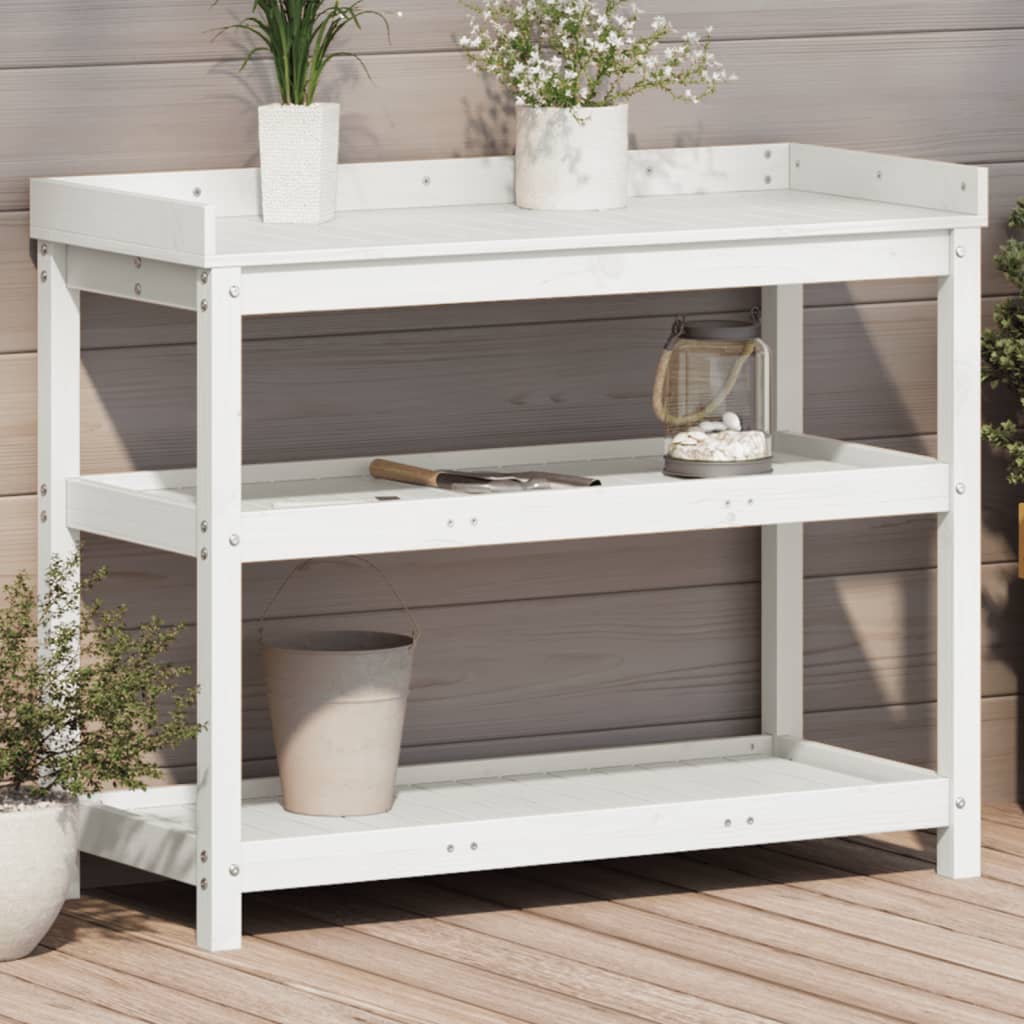 Vidaxx Pflanztisch mit Regalen 108x45x86,5 cm massives Kiefernholz weiß