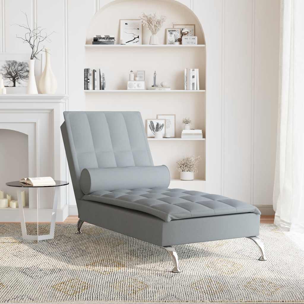 Vidaxl massage chaise longue met bolster stof lichtgrijs