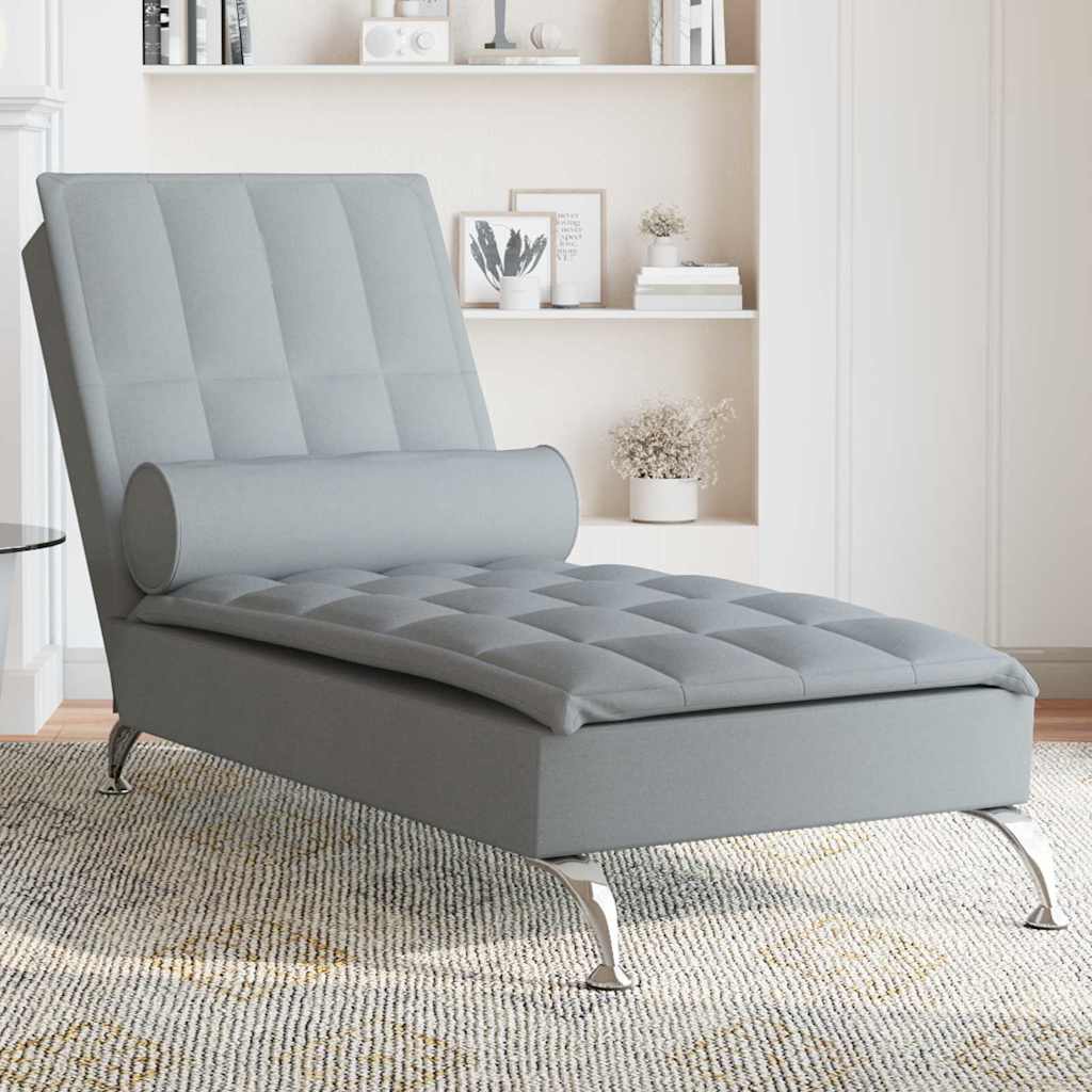 Vidaxl massage chaise longue met bolster stof lichtgrijs