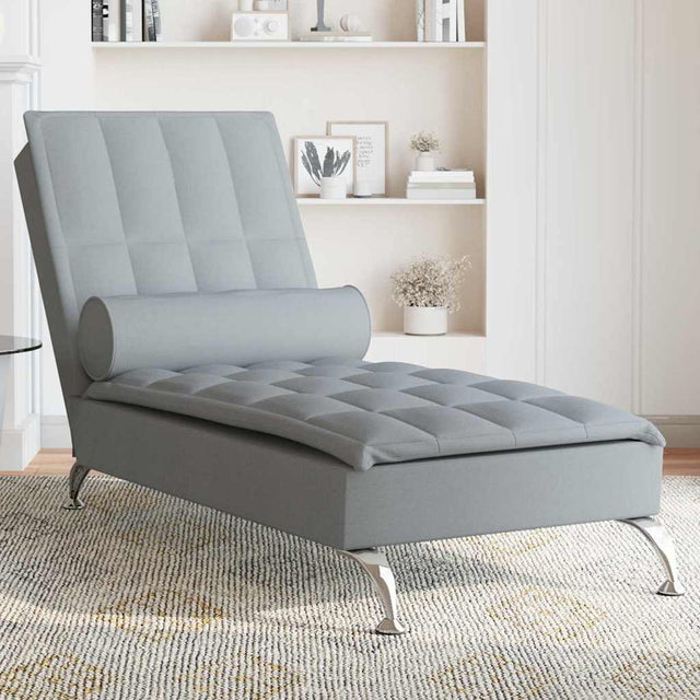 Vidaxl massage chaise longue met bolster stof lichtgrijs