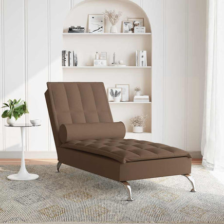 Vidaxl massage chaise longue met bolster stof bruin