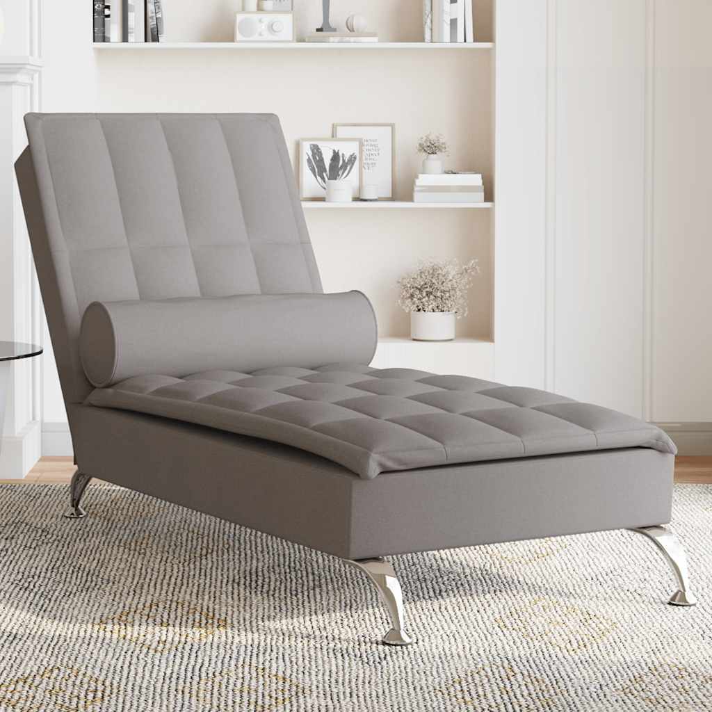 Vidaxl massage chaise longue met bolster stof taupe