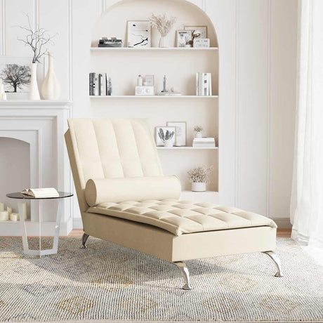 Vidaxl massage chaise longue met bolster stof crèmekleurig