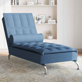 Vidaxl massage chaise longue met bolster stof blauw
