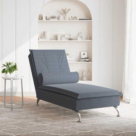 Vidaxl massage chaise longue met bolster fluweel donkergrijs