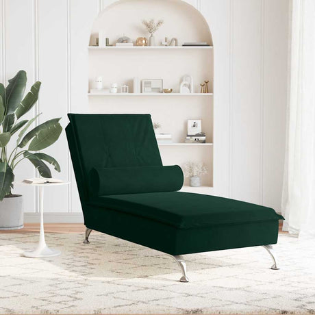 Vidaxl massage chaise longue met bolster fluweel donkergroen