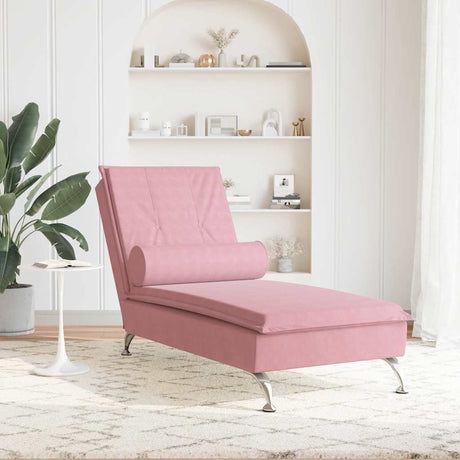 Vidaxl massage chaise longue met bolster fluweel roze