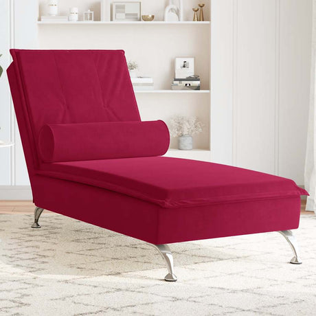 Vidaxl massage chaise longue met bolster fluweel wijnrood