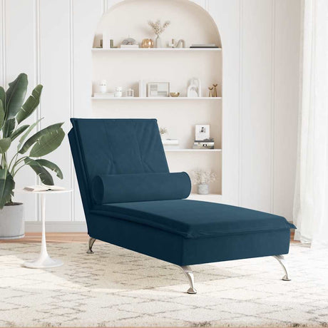 Vidaxl massage chaise longue met bolster fluweel blauw