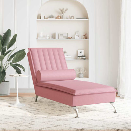 Vidaxl massage chaise longue met bolster fluweel roze