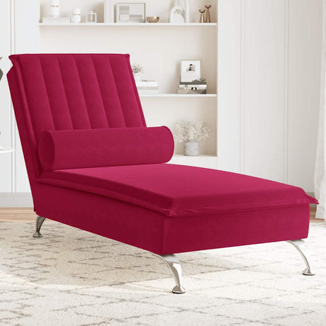 Vidaxl massage chaise longue met bolster fluweel wijnrood