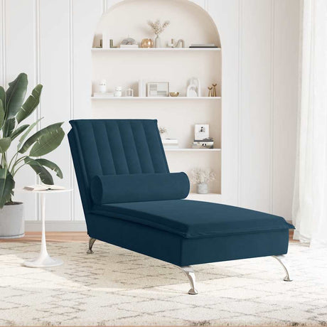 Vidaxl massage chaise longue met bolster fluweel blauw