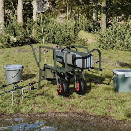 VidaXL Angelwagen mit 2 Rädern, pulverbeschichteter Stahl, grün
