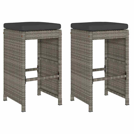 Vidaxl tuinbarkrukken met kussens 2 st poly rattan grijs
