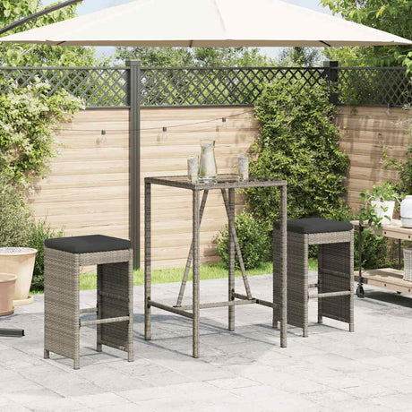 Vidaxl tuinbarkrukken met kussens 2 st poly rattan grijs