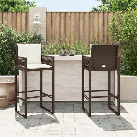 Vidaxl tuinbarkrukken 2 st met kussens poly rattan bruin