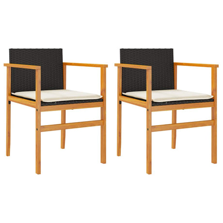 Vidaxl tuinstoelen 2 st met kussens poly rattan en massief hout zwart