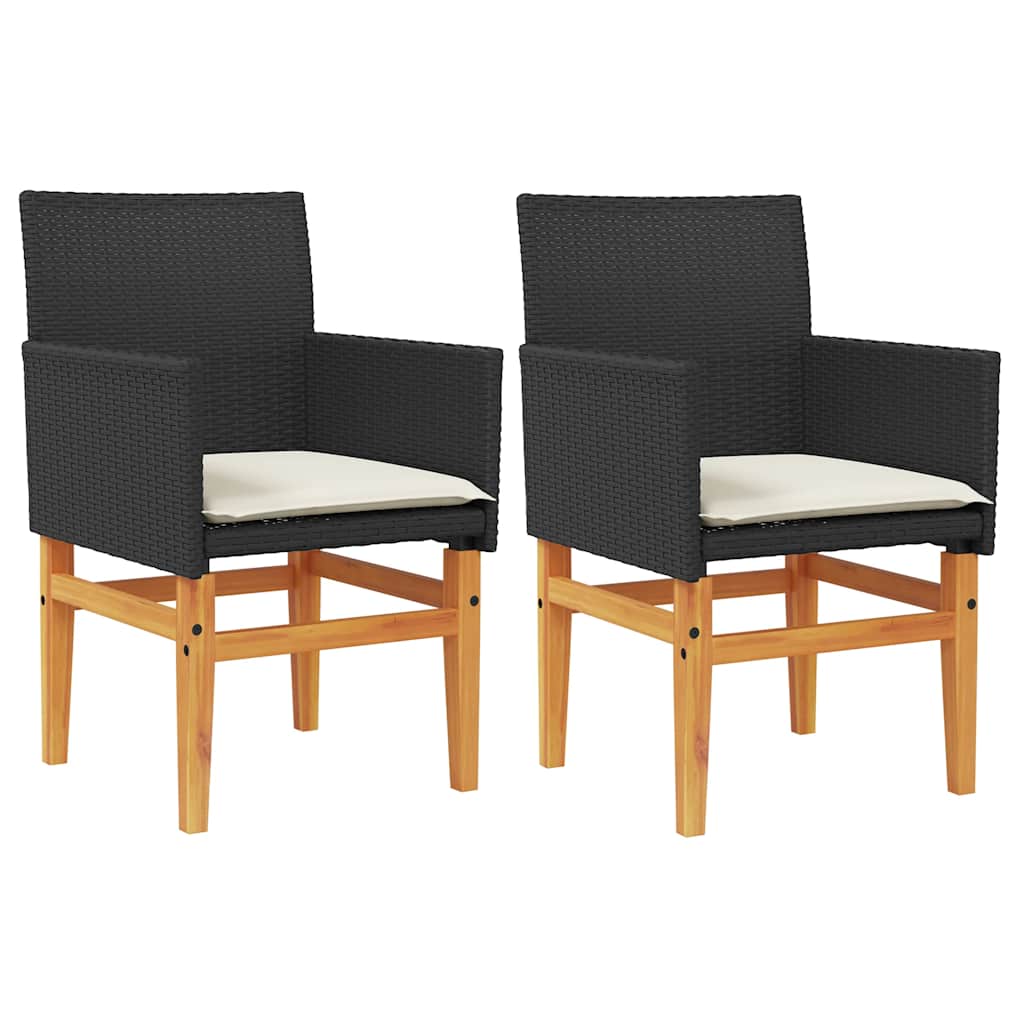 Vidaxl tuinstoelen 2 st met kussens poly rattan en massief hout zwart