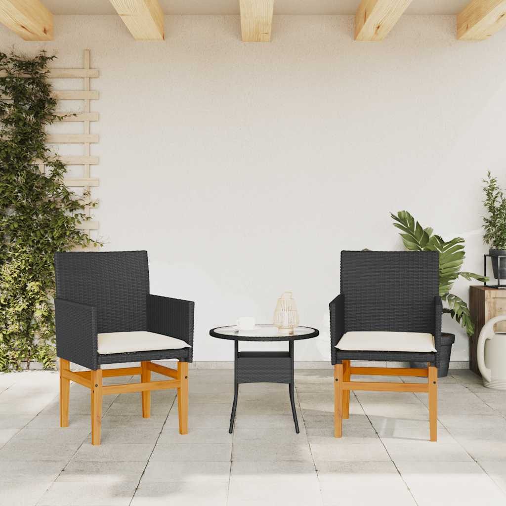 Vidaxl tuinstoelen 2 st met kussens poly rattan en massief hout zwart