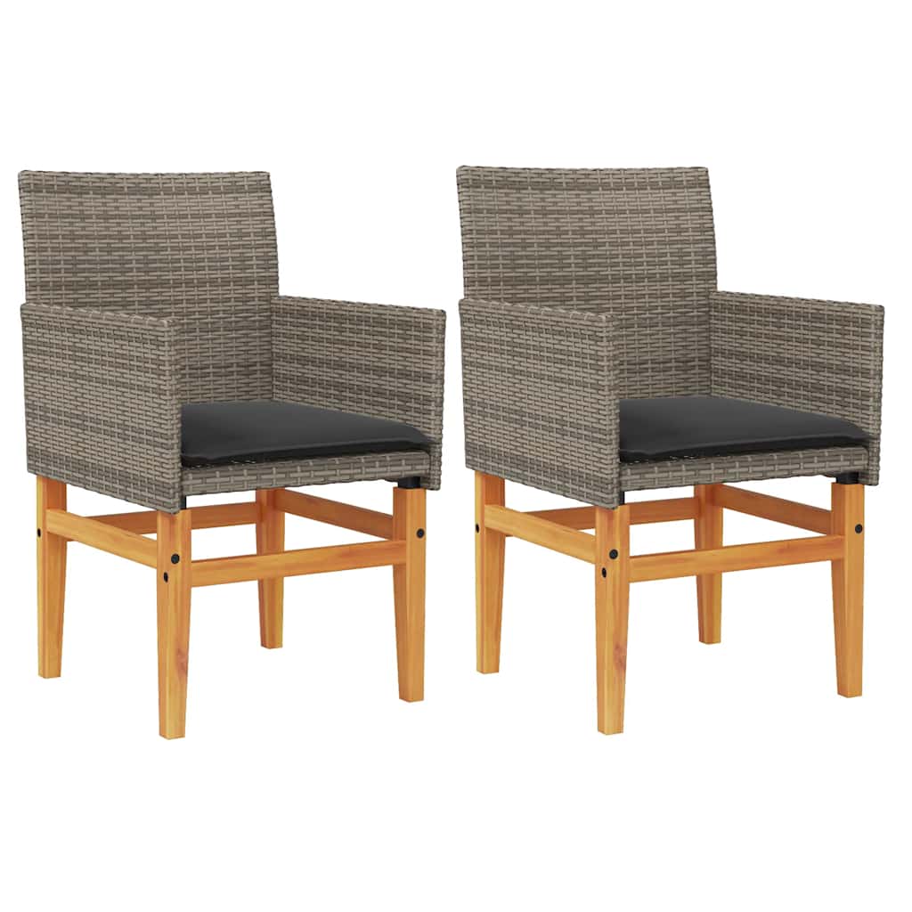 Vidaxl tuinstoelen 2 st met kussens poly rattan en massief hout grijs
