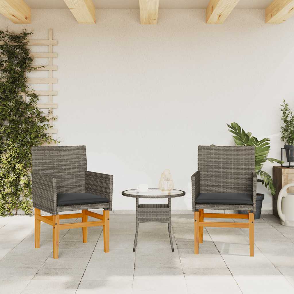 Vidaxl tuinstoelen 2 st met kussens poly rattan en massief hout grijs