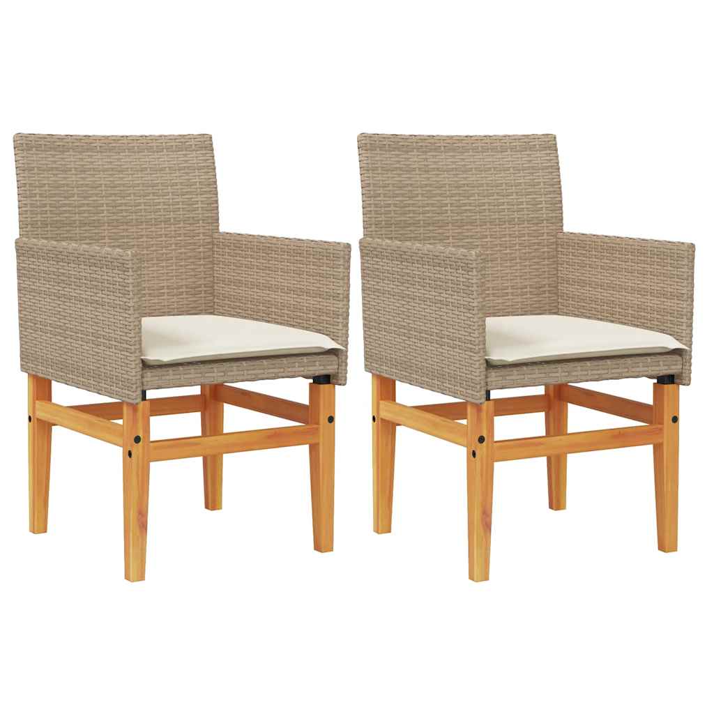 Vidaxl tuinstoelen 2 st met kussens poly rattan en massief hout beige