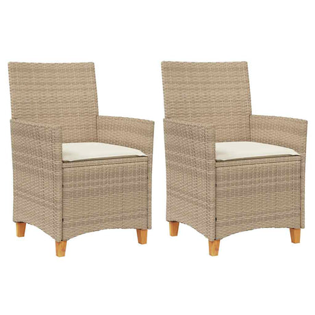 Vidaxl tuinstoelen 2 st met kussens poly rattan en massief hout beige