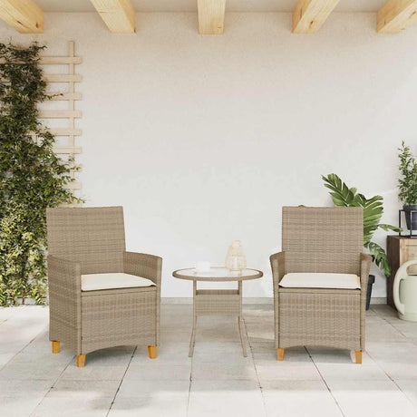 Vidaxl tuinstoelen 2 st met kussens poly rattan en massief hout beige