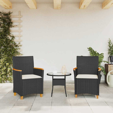 Vidaxl tuinstoelen 2 st met kussens poly rattan en massief hout zwart