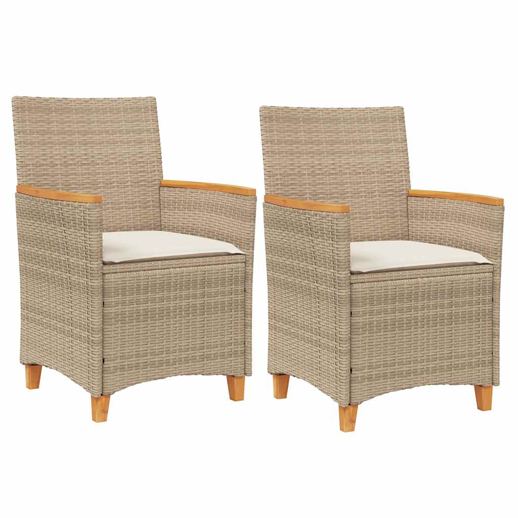Vidaxl tuinstoelen 2 st met kussens poly rattan en massief hout beige