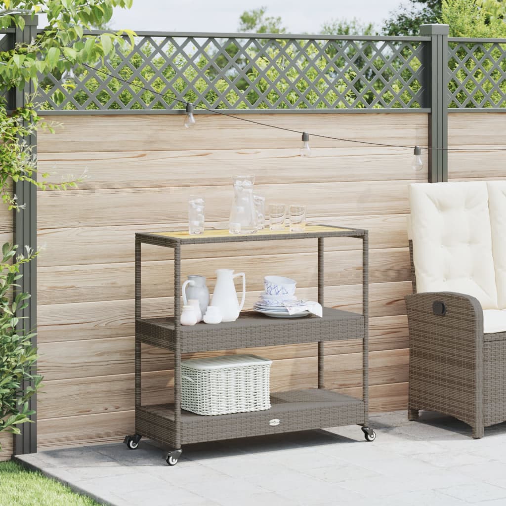 Vidaxl keukentrolley 3-laags poly rattan en massief acaciahout grijs