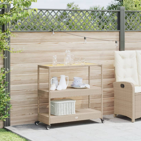 Vidaxl keukentrolley 3-laags poly rattan en massief acaciahout beige