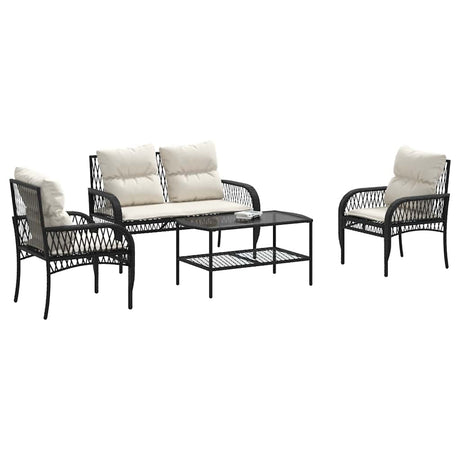 Vidaxl 4-delige loungeset met kussens poly rattan zwart