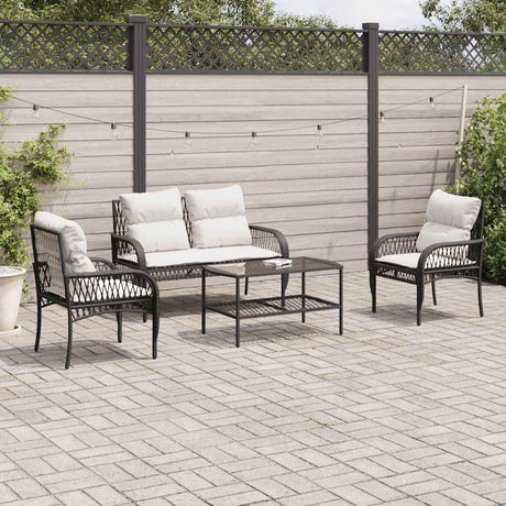 Vidaxl 4-delige loungeset met kussens poly rattan zwart
